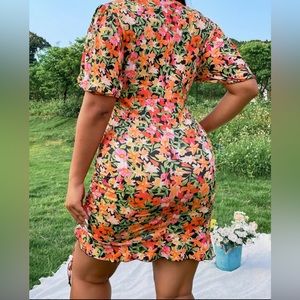 Drawstring Bodycon Floral Dress
